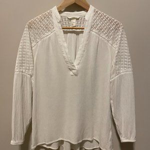 H&M Bohemian Semi-Sheer White Pullover V-Neck Top Blouse Size 4